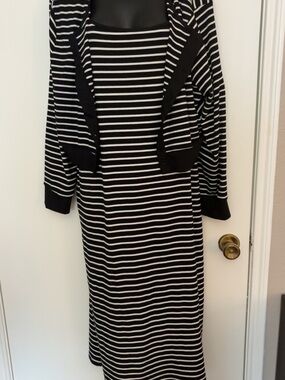 Striped Black and White Maxi Dress with Coordinating Cardigan